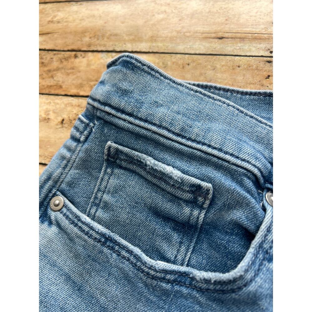 LOFT Petite High Rise Slim Flare Jeans Light Wash Frayed Raw Hem 34/ 18 - Picture 14 of 15